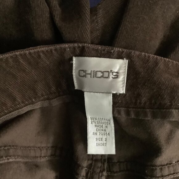 Chicos Women Brown Corduroy Pants Size 2 Large Short Cotton Blend Trousers - Picture 3 of 5